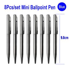 Balpennen 8PcsSet Mini Metalen Clip Pen 07mm Kantoor Handtekening Roterende Zakformaat Balpen Kleine Olie gel Blauwe Inkt 230807