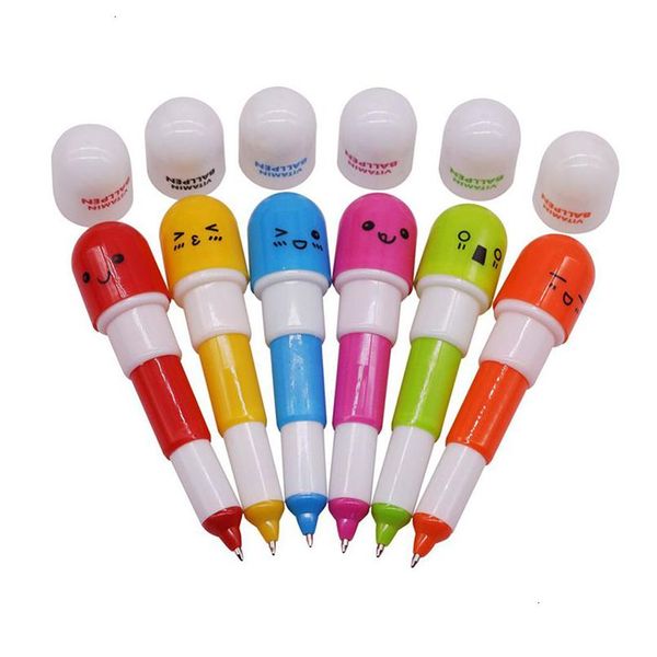 Stylos à bille Stylos à bille 60 pièces 6 couleurs dessin animé Colorf cadeau créatif fournitures scolaires Capse 0.7Mm Nib motif mignon 2302 Dhgarden Dhnls