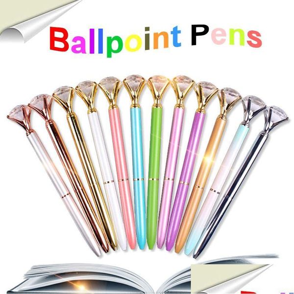 Bolígrafos Big Diamond Crystal School Office Promoción regalo Metal Gem 28 colores Student Pen con gran Dh1260 Drop Delivery Busi Dhz2S