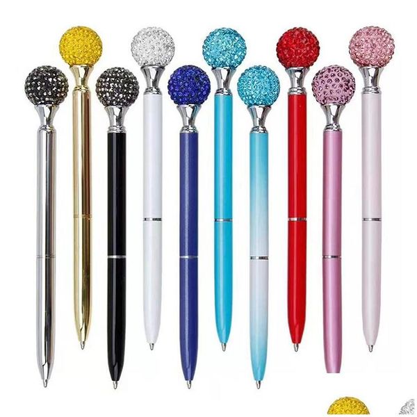 Bolígrafos Crystal Element Roller Ball Pen Big Diamond Gem Boda Suministros de oficina Regalo 10 colores Drop Entrega Escuela Negocio Dhipr