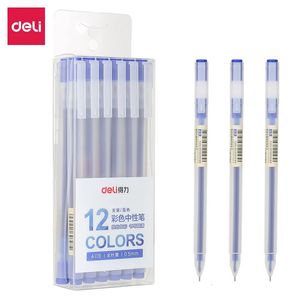 Ballpoint stylos Deli 12pcs Set Ultra Quality Gel Pen Écriture Neutral Black Blue Red Ink Signature pour les fournitures scolaires de bureau 231113