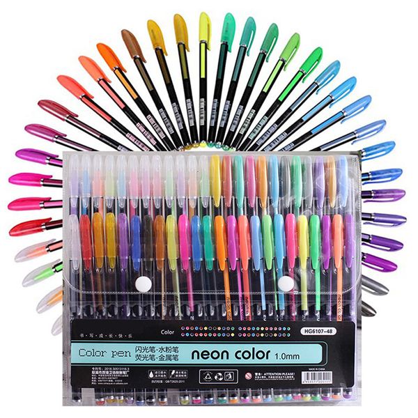 Stylos à bille Haile 1224 Pcs Métallique Glitter Couleurs Gel Pour L'école Bureau Adulte Livre De Coloriage Journaux Dessin Art Marqueurs Promotion Stylo 230503