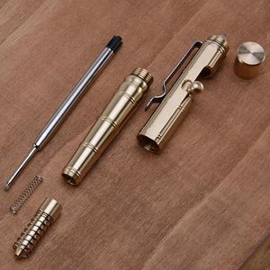 Balpennen Handgemaakte Messing Gel Pen Retro Bamboo Node Bolt Type Pen Militaire Bolt Pen Glad Schrijven Gel Inkt Pennen Metallic Edc Pen W3JD 230620