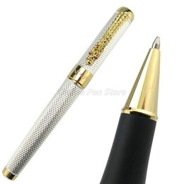 Stylos à bille Jinhao 1200 Métal Silver Mesh Barrel Dragon Clip Roller Ball Pen 0.7mm Gold Trim Professional Office Papeterie