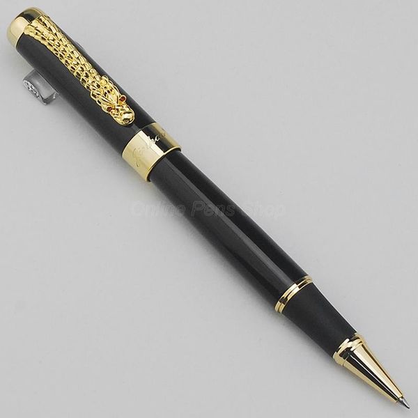 Bolígrafos Jinhao 1200 Vintage Rollerball Pen Hermosa ondulación con clip de dragón, escritura de tinta de talla de metal negro