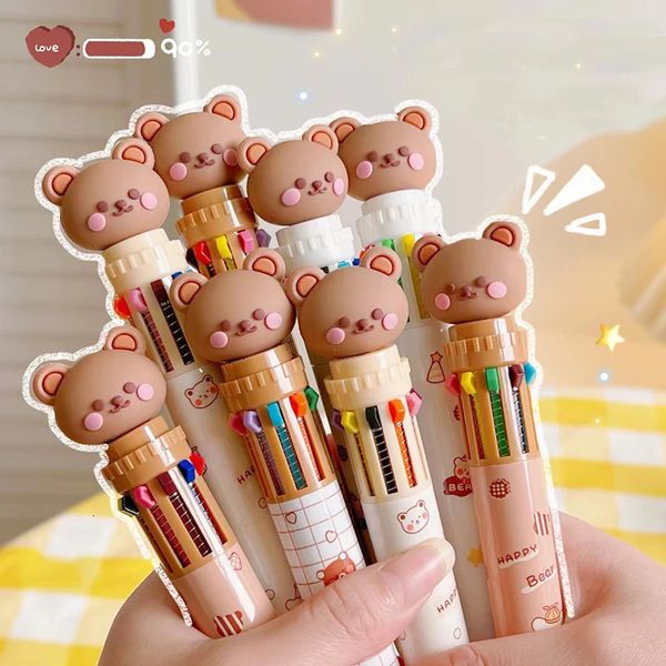 Stylos à bille Kawaii Bear Pen Gel d'encre colorée 10 couleurs Signature coréenne Papeterie Cadeaux pour enfants Fournitures de bureau scolaire 231023