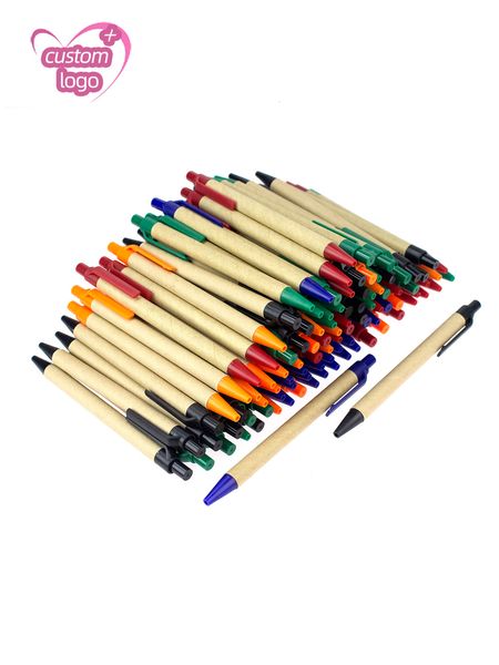 Stylos à bille Lot 100 pièces stylo à bille en papier écologique stylo à bille à encre noire concept vert stylo personnalisé Promotion cadeau cadeau stylo personnalisé gratuit 230827