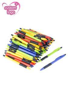 Stylos à bille Lot 100 pièces stylos à bille en plastique rétractables stylo à bille personnalisé ajouter un stylo cadeau cadeau promotionnel personnalisé Freebie 230827