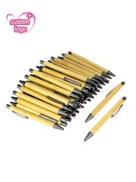 Pensas de bolígrafo Lote 50pcs Bola de bambú Pen Custom Gift Promotion Giveaway Escribir suave Regalo Eco Naturaleza Reciclaje Premium Ballpoint Pens 230815