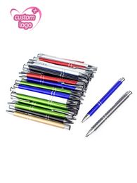 Stylos à bille Lot 50pcs Oblique Top double anneau stylo à bille en métal couleur anodisé affichage personnalisé promouvoir cadeau personnalisé publicité cadeau 230210