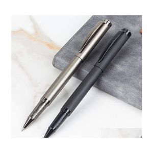 Bolígrafos Calidad de lujo Negro Titanio Matel Regalo Roller Ballpen Oficina de negocios Suiza Frosted Firma Tinta Gota Delive Dhyxm