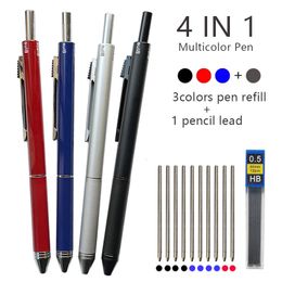 Balpennen Metaal Veelkleurige pen 4 in 1 balpen met zwaartekrachtsensor 3 kleuren balpen en 1 vulpotlood Kantoor Schoolbenodigdheden Gfit 230825