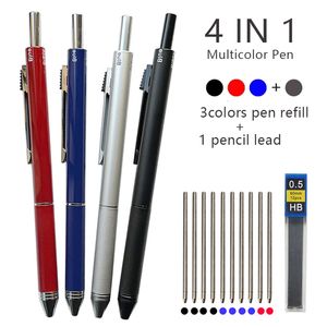 Ballpoint Pens Metal Multicolor Pen 4 In 1 zwaartekrachtsensor 3 kleuren Bal en mechanisch potlood Office School Stationery Gfit 230523