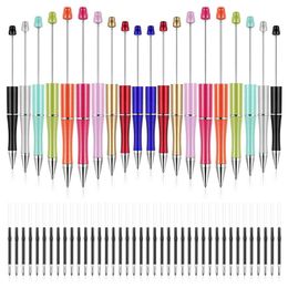 Stylos à bille en plastique perlé stylo perle assortie tige encre noire roller avec recharges supplémentaires 20 pièces