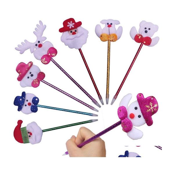 Stylos à bille Étudiant Dessin animé Noël Père Noël Elk Bear Head Pen Kid Kawaii Papeterie Cadeau pour enfant DBC Drop Delivery Bureau DH28V