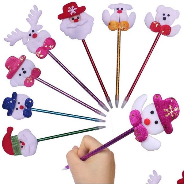 Bolígrafos Estudiante Dibujos animados Navidad Santa Claus Elk Bear Head Pen Kid Kawaii Papelería Regalo para niño Dbc Drop Delivery Office Dhiqb