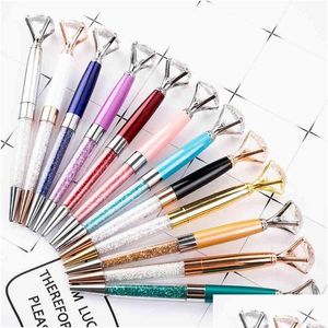 Stylos à bille en gros 15 couleurs Big Diamond Pen Crystal Gem Stylo à bille en métal Cadeau publicitaire Logo personnalisé Bureau de l'école de mode Stati DHF2O