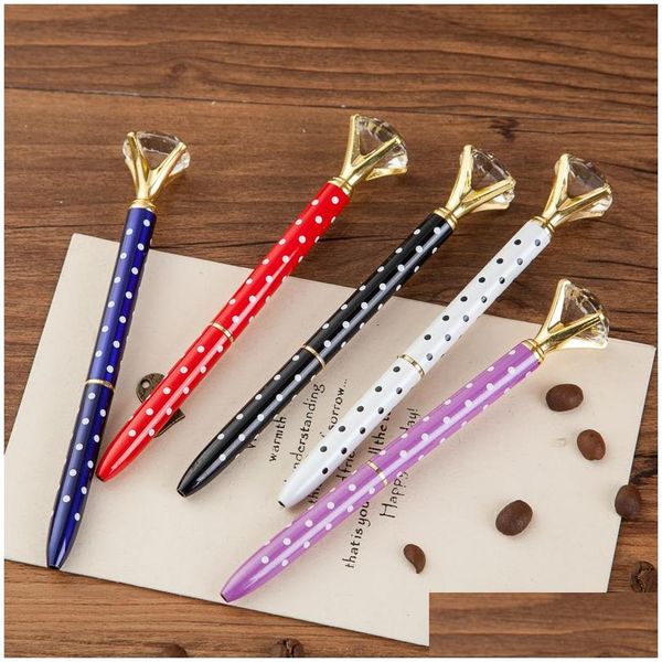 Stylos à bille en gros 20 pièces Kawaii cristal stylo à bille mode Dot fille 19 carats grand diamant stylo pour papeterie scolaire Drop de Dh5Uo