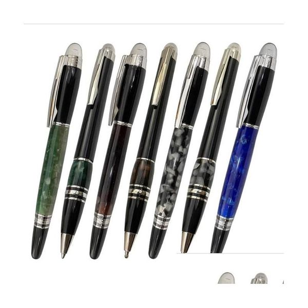 Bolígrafos Venta al por mayor 5A Crystal On Top Rollerball Gel Pen Black and Sier Circle E M Roller Ball con número de serie Drop Delivery O Dhbqb