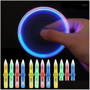 Ballpoint stylos en gros en gros adeeing LED Colourf Luminal Spinning Pen Rolling Ball Point Office Learning Supplies Color Random R571 Drop Dh8ad