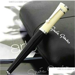 Bolígrafos Colección al por mayor Diosa Greta Garbo Resina negra Rollerball Pen Fuente Escritura Oficina Suministros escolares con pera DHFPN