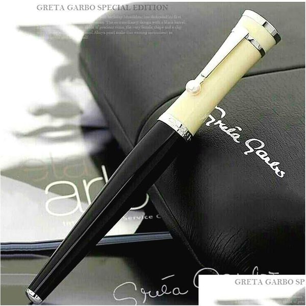 Stylos à bille Collection en gros Déesse Greta Garbo Résine noire Rollerball Stylo Fontaine Écriture Bureau Fournitures scolaires avec poire Dhfpn