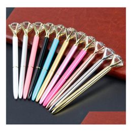 balpennen groothandel creatieve kristalglas kawaii pen grote edelsteen bal met grote diamant 11 kleuren mode school kantoorbenodigdheden dhano