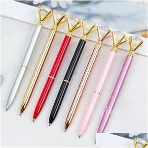 Stylos à bille en gros cristal verre Kawaii Big Gem stylo à bille avec grand diamant mode école fournitures de bureau T9I002277 Drop Delive Dhluh