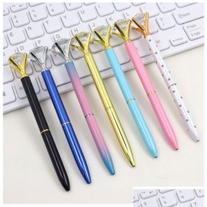 Stylos à bille en gros cristal verre Kawaii stylo à bille gros stylos à bille avec grand diamant mode école fournitures de bureau Drop D Dhpu0