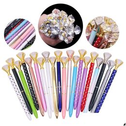 Ballpoint stylos en gros de luxe Crystal Big Diamond Pen Gift Promotion Student Patenery Office Writing Drop Living School Business Dhodp