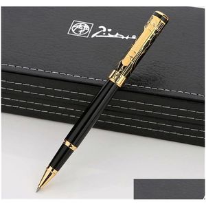 Stylos à bille Gros Luxe Picasso 902 Rollerball Pen Noir Plaqué Or Graver Roller Ball Business Fournitures de bureau Écriture S Dhd8V