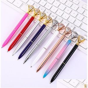 Stylos à bille Stylo en métal en gros avec grand verre de cristal Diamant Luxe Creative School Fournitures de bureau Cadeaux de Noël Logo personnalisé Dhnuc