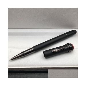 Bolígrafos Precio al por mayor Mate Negro Metal Roller Ball Pen con clip de serpiente Suministros de papelería de oficina Luxurs Mens Write Pens No Dhuim