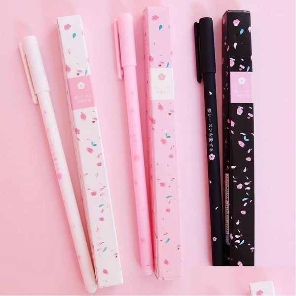 Stylos à bille en gros romantique Sakura Gel Pen Rollerball école fournitures de bureau étudiant papeterie signature encre noire livraison directe Bu Dhcap