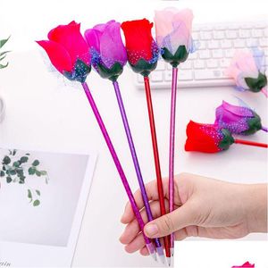 Bolígrafos Venta al por mayor Rose Pen Creativo Decoración de flores artificiales Beautif Office School Papelería Escritura personalizada para Vale Dhqrp