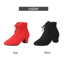 Ballroom dkzsyim dance jazz moderne vrouwen latin schoenen veter laarzen rood zwarte sport dansen sneakers ss