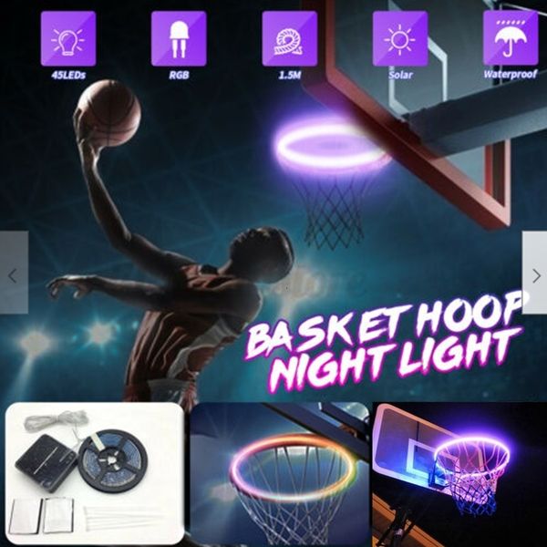 Balles 45 LED Panier De Basket Lumière Solaire 8 Modes Panier Anneau Étagère Décor Lampes IP65 Étanche Power Strips Intérieur Extérieur Nuit Jeu 230608