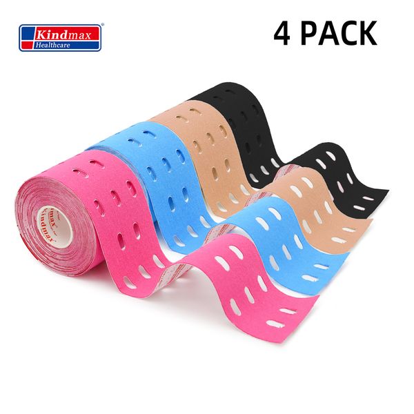 Bolas 4PCS / Lot Kindmax Hole Kinesiology Tape 5cm 5m Algodón Elástico Terapéutico Atlético para Músculos 4 Pack 230726