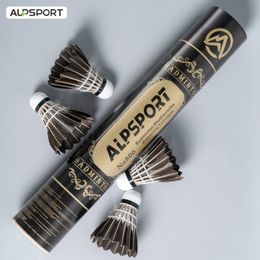 Balls Alpsport 806 Badminton ShuttleCocks 12pcs Black Goose Feather voor training Sport 77 76 Speed ​​230816