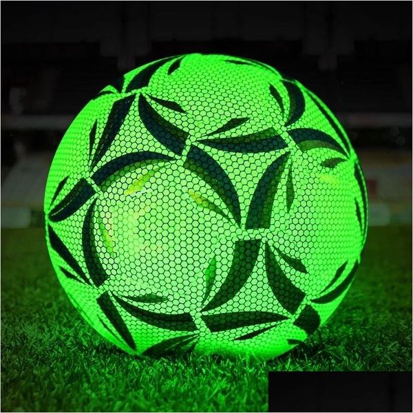 Bolas Bolas Estilo Fútbol brillante Luz nocturna reflectante Tamaño 4 5 PU Bola antideslizante Adt y entrenamiento para niños 230520 Entrega de caída Spo Dhhwd