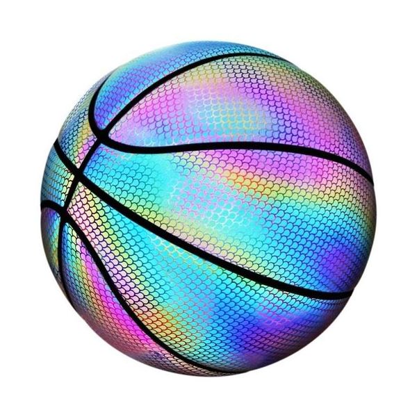 Balles personnalisées Dernières ventes directes d'usine Logo Oem de basket-ball lumineux réfléchissant Light Up Holographic Drop Delivery Sports Outdo Dhchl