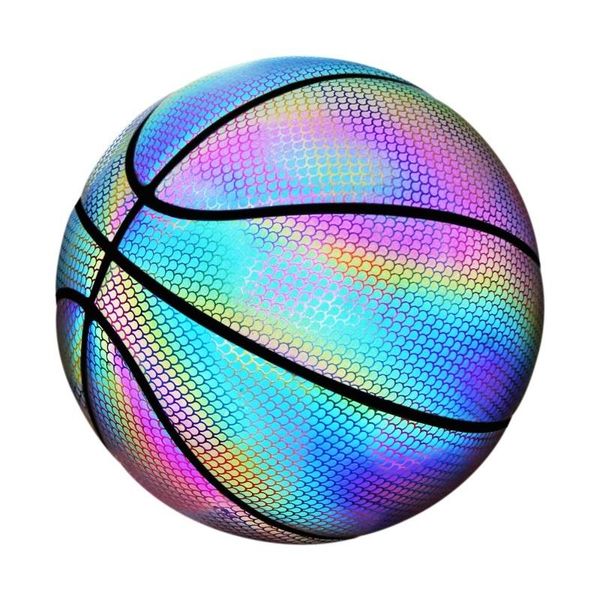 balles personnalisées dernières ventes directes d'usine LOGO OEM de basket-ball lumineux réfléchissant éclairer les balles holographiques