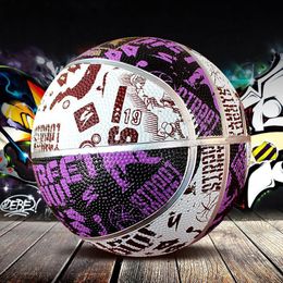 Ballen Graffiti Basketbal Natuurlijk Rubber Oppervlak Butyl Blaas Mand Bal Officiële Maat 7 Training Ballen Streetball 230703