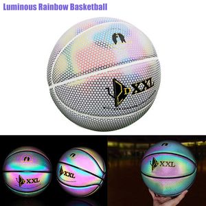 Balles lumineuses de basket-ball en cuir PU formation réfléchissante arc-en-ciel coloré pour jeu extérieur intérieur femmes hommes accessoire de sport 230907