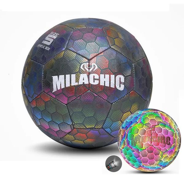 Ballons de football lumineux brillent dans le noir football holographique balle rougeoyante jouets d'extérieur caméra Flash réfléchissant Croma 231011