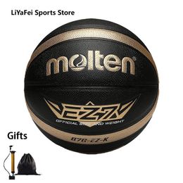 Ballen gesmolten maat 5 6 7 basketbal zwart goud pu outdoor indoor balls vrouwen jeugd man match trainingsmaskleppen gratis luchtpomp tas 230523
