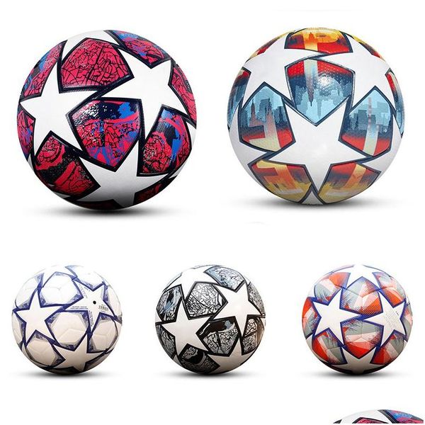 Balls Pro Soccer Ball Tamaño oficial 5 Desgaste de tres capas Rsistant Durable Soft PU Cuero Sin costuras Equipo Partido Grupo Entrenamiento Juego Juego D Dhro2