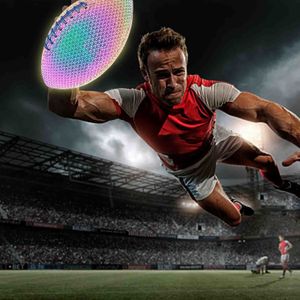 Balles de rugby réfléchissantes qui brillent dans le noir Football PU Entraînement de football Jeux de plein air Utiliser le football américain durable 230718