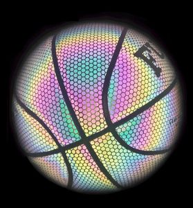 Balles Vente PU Basketball Balle Réfléchissante Glow Basketball Taille 7 Extérieur Intérieur Balle Rougeoyante Lumineux Basketbol Cadeau 230820