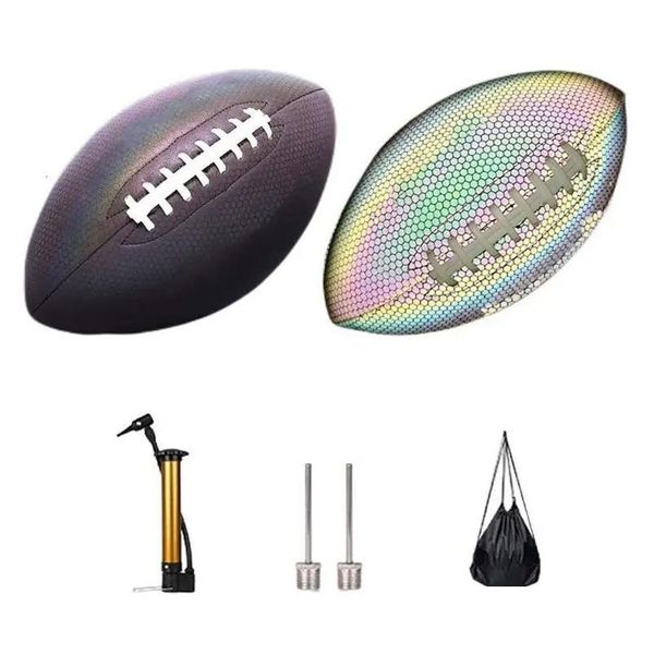 Bolas Tamaño 369 Pelota de rugby reflectante Luminoso Fluorescente Entrenamiento PU Cuero Estándar para partido 240304 Entrega de gotas Deportes al aire libre Dhayv